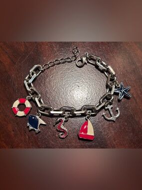 Nautical New York & Company Charm Bracelet with Red, Navy & Silver Charms